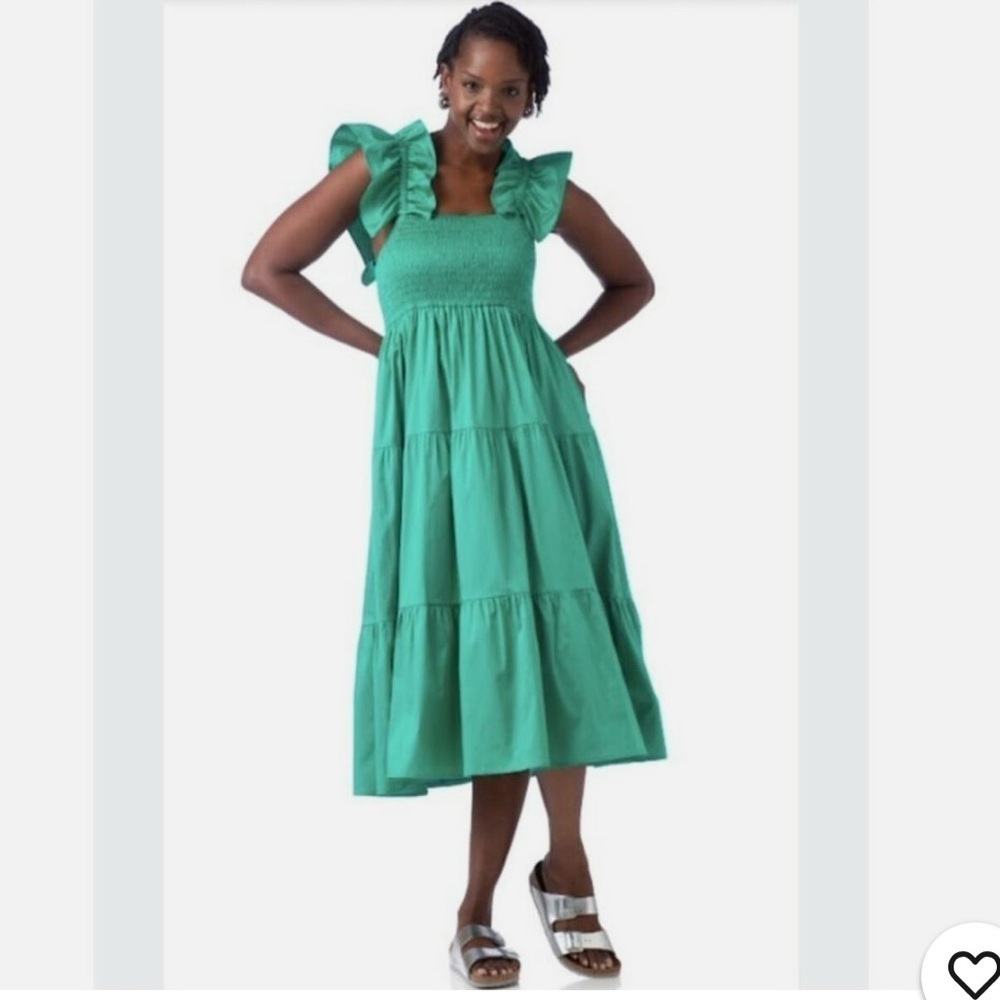 CROSBY by Mollie Burch Green Smocked Sundress with Flutter Sleeves